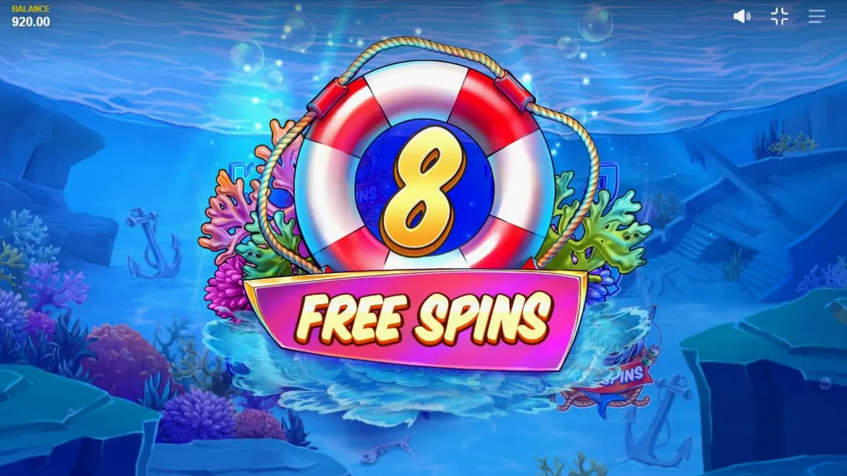 Tampilan visual slot Shark Boss dengan hiu di atas perahu