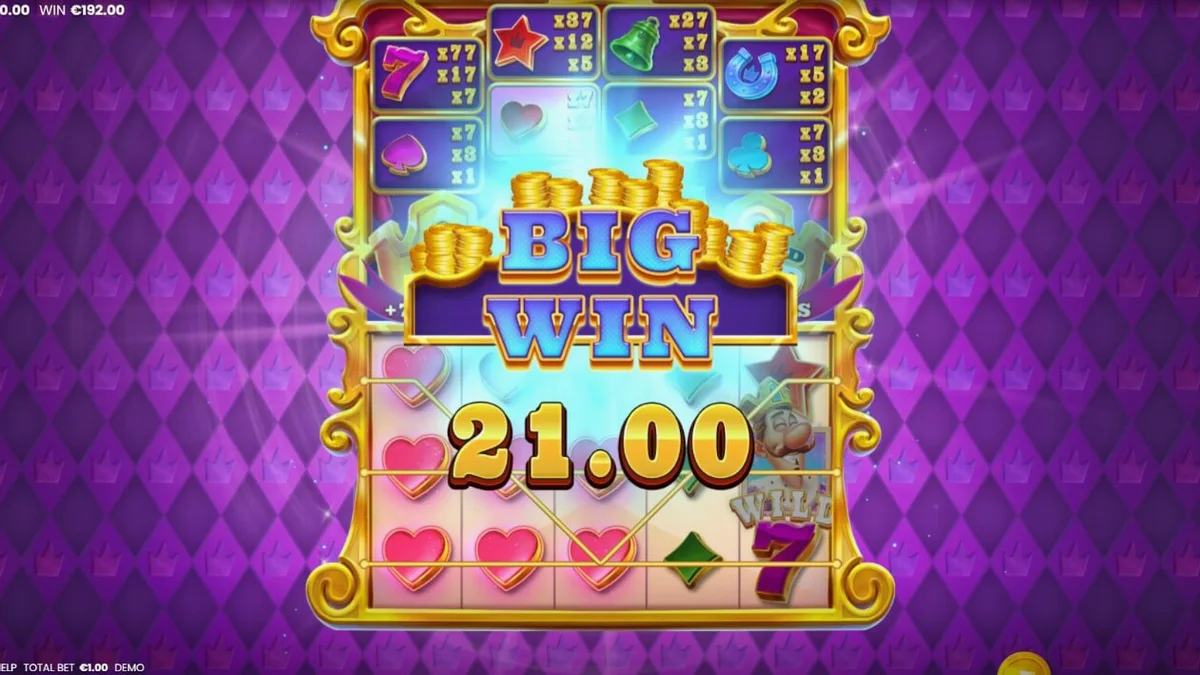 Tampilan antarmuka seluler slot King of 7's dengan simbol Lucky 7 dan mahkota emas.